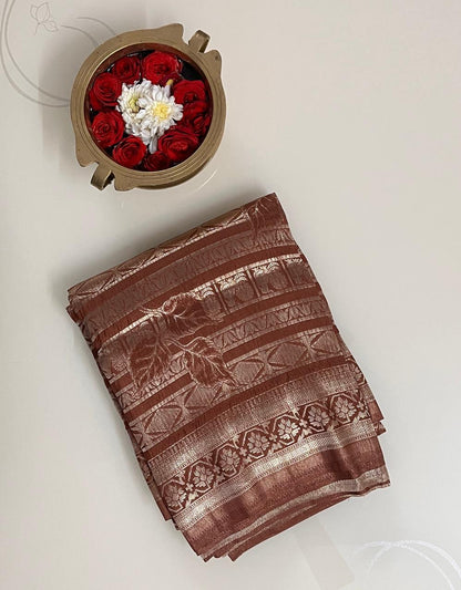 Ks 224 - Copper Brown Zari Woven Saree