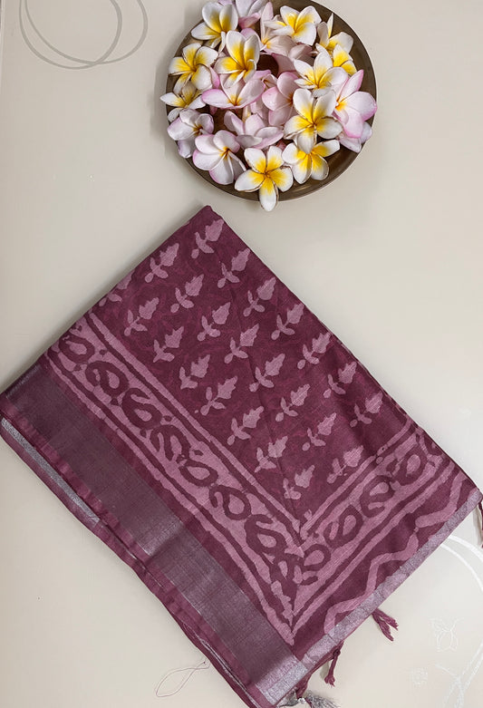 Ks 231 - Wine Pink Printed Saree with Traditional Border