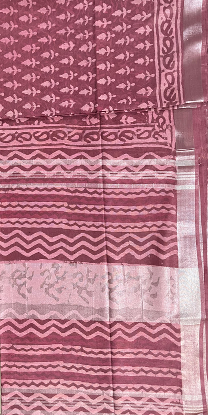 Ks 231 - Wine Pink Printed Saree with Traditional Border