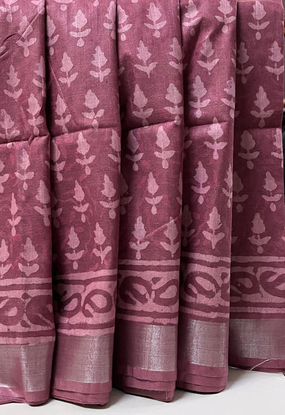 Ks 231 - Wine Pink Printed Saree with Traditional Border