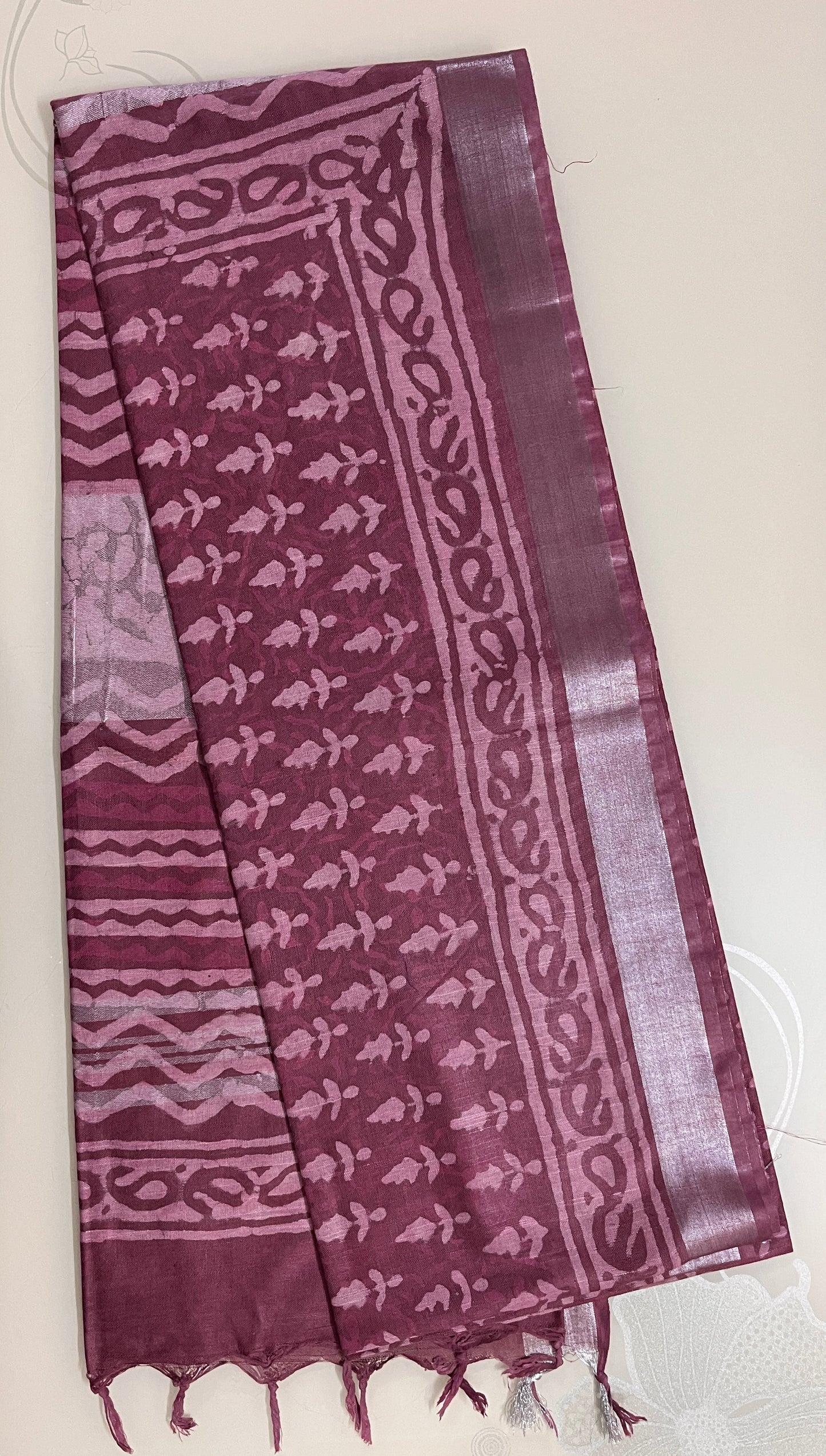 Ks 231 - Wine Pink Printed Saree with Traditional Border