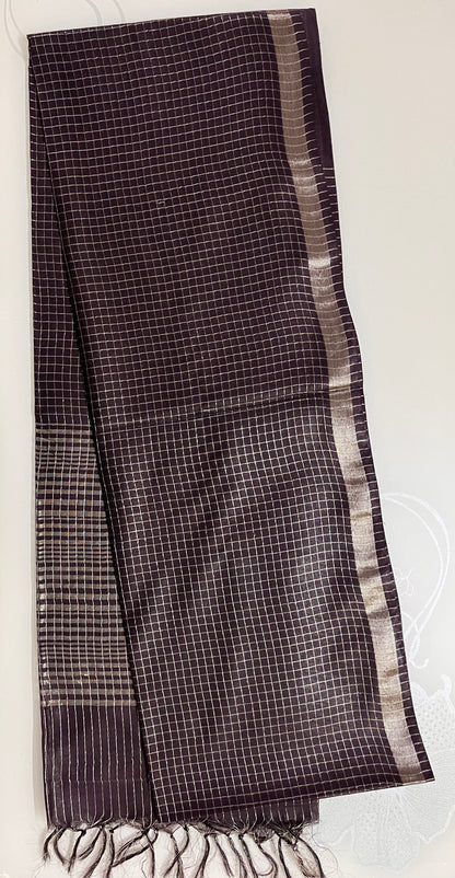 Ks 178 - Rich deep plum brown silk blended saree