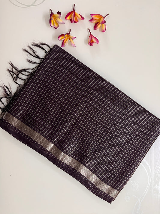 Ks 178 - Rich deep plum brown silk blended saree