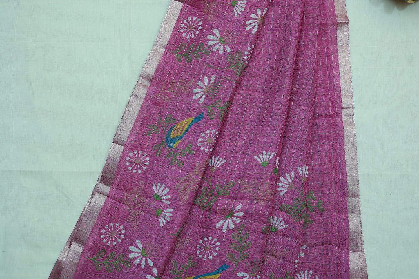 KS94 - Deep pink handwoven linen saree