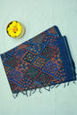 KS80 - Navy blue saree with multicolor print and  threadwork