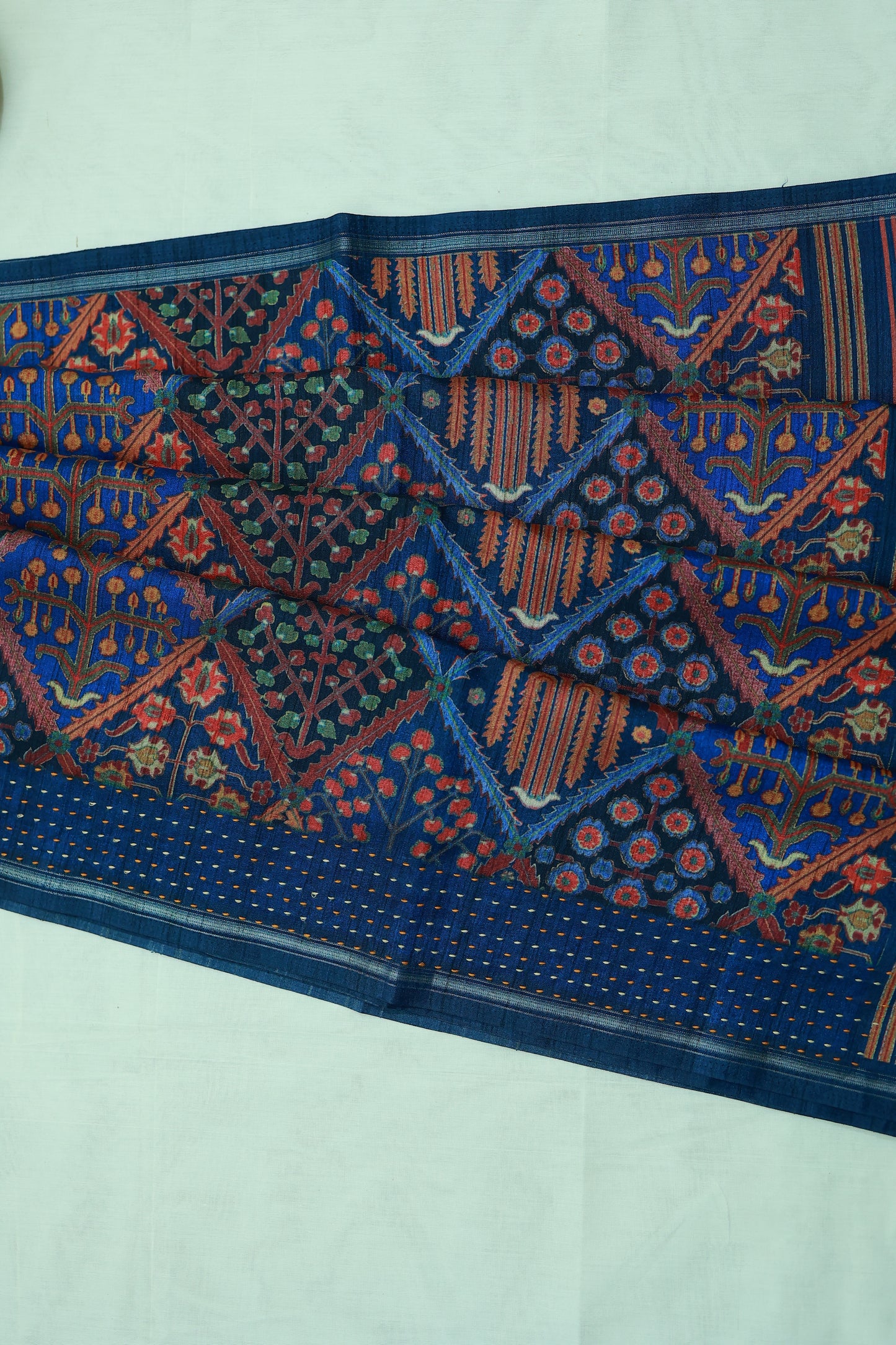 KS80 - Navy blue saree with multicolor print and  threadwork