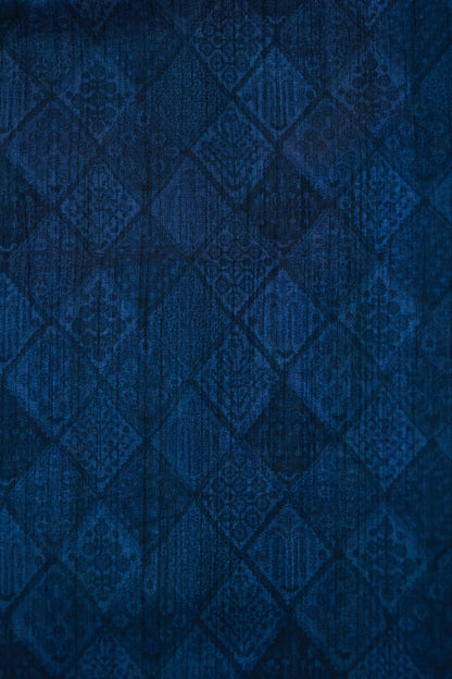 KS80 - Navy blue saree with multicolor print and  threadwork