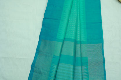 KS70 - Teal Green Handloom Cotton Saree with Subtle Striped Weave