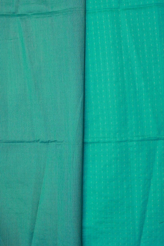 KS70 - Teal Green Handloom Cotton Saree with Subtle Striped Weave