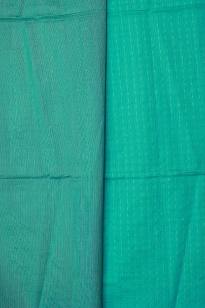 KS70 - Teal Green Handloom Cotton Saree with Subtle Striped Weave