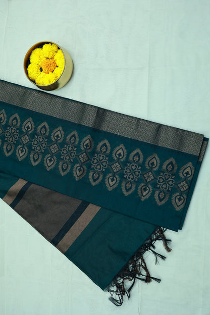 KS89 - Deep teal green Fancy cotton saree