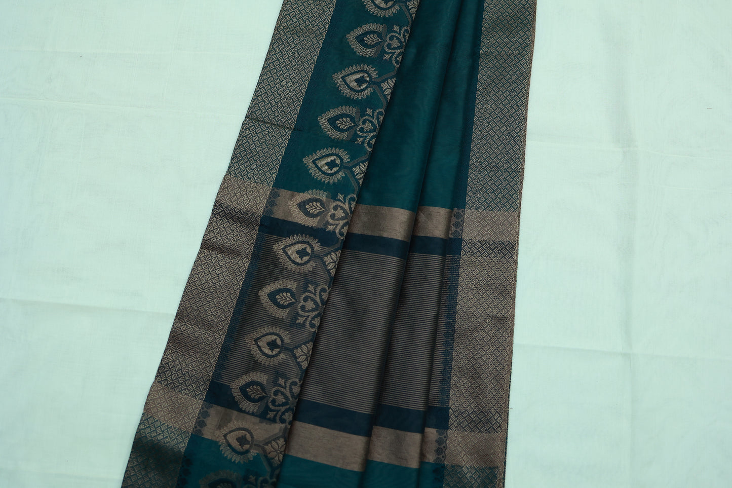 KS89 - Deep teal green Fancy cotton saree