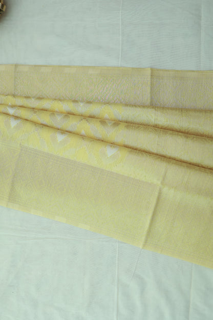 KS55 - Pale yellow silk blended saree