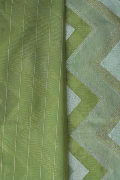 KS45 - Moss Green and White textured silk blended saree