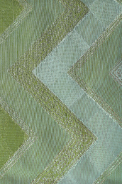 KS45 - Moss Green and White textured silk blended saree