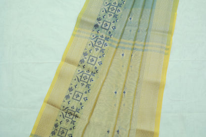 KS27 - Pastel blue and yellow silk cotton saree
