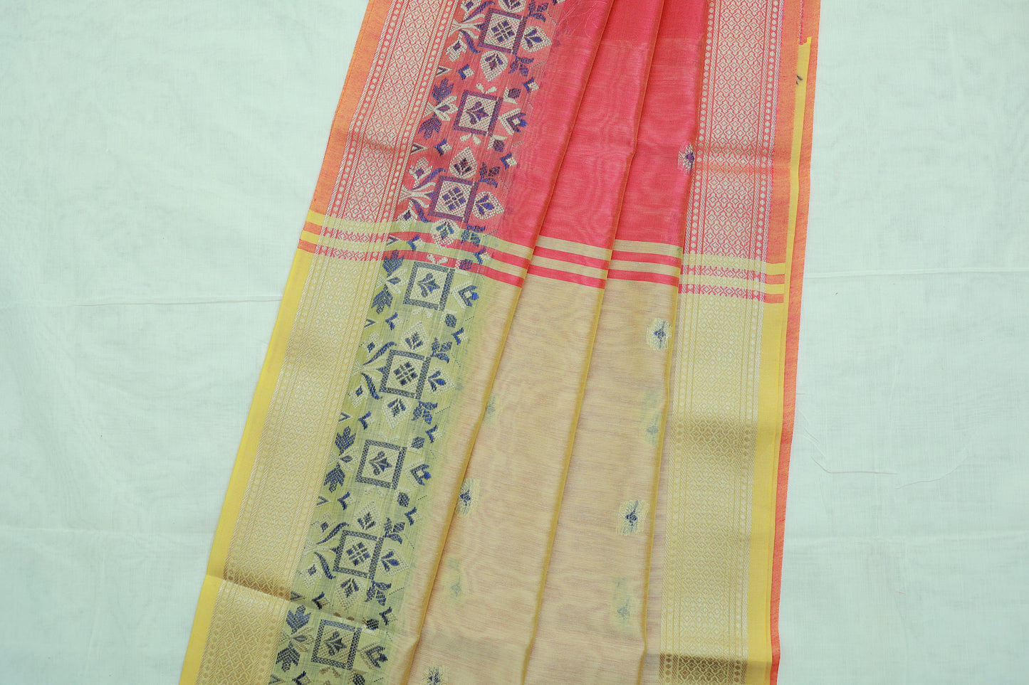 KS25 - Amaranth red and pastel yellow silk cotton saree