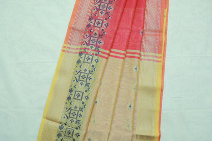 KS25 - Amaranth red and pastel yellow silk cotton saree