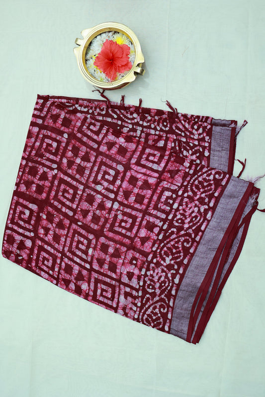 KS22 - Maroon Shibori Handcrafted Cotton Saree