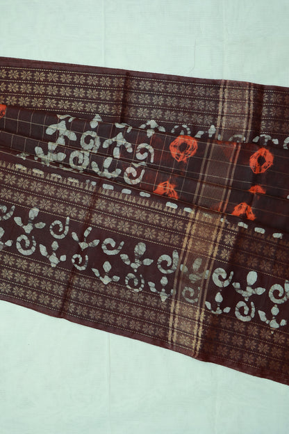 KS29 - Elegant Handwoven dark brown Linen Saree