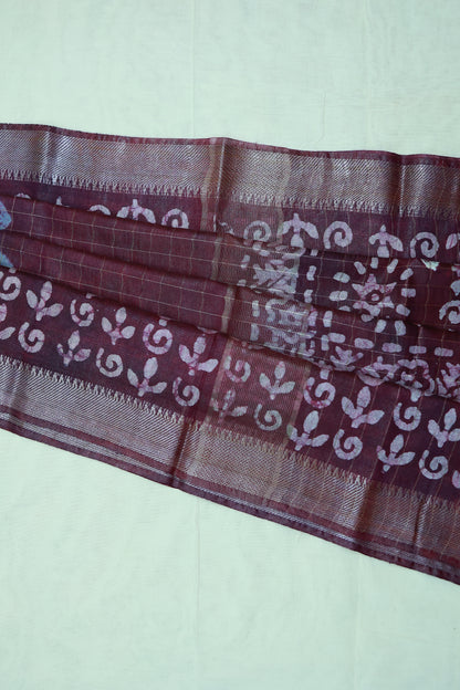KS28 -Elegant Handwoven maroon Linen Saree
