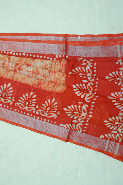 KS32 - Sunset Flame Shibori & Block Print Cotton Saree