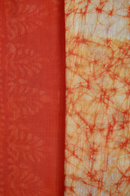 KS32 - Sunset Flame Shibori & Block Print Cotton Saree