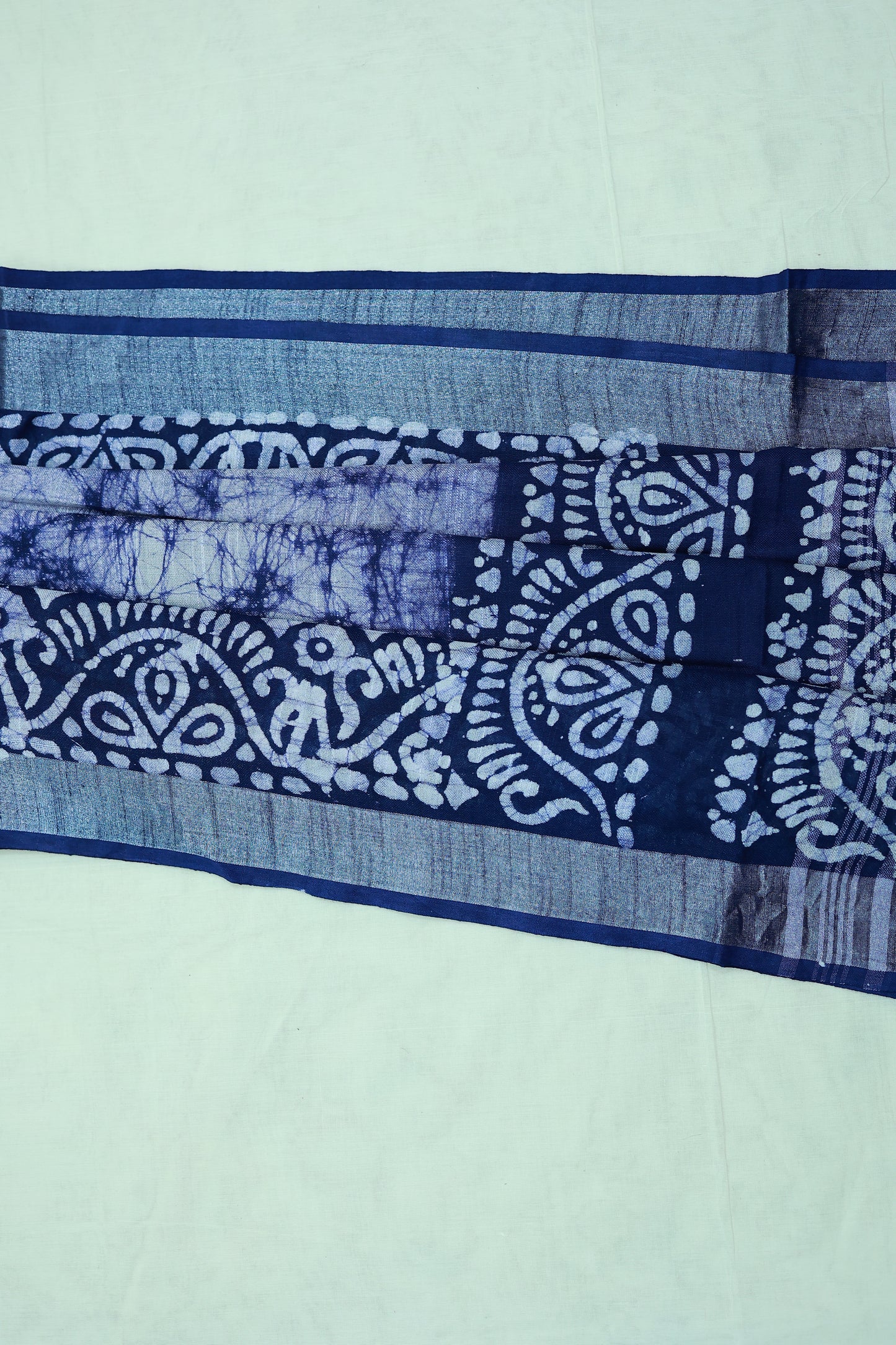 KS24 - Indigo Whisper Shibori & Block Print Cotton Saree