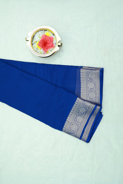 KS102 Royal Blue Semi-Crepe Zari Woven Saree