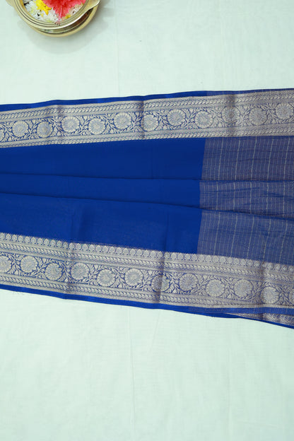 KS102 Royal Blue Semi-Crepe Zari Woven Saree