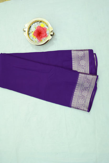 KS101  Purple Banarasi Saree with Silver Zari Border