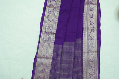 KS101  Purple Banarasi Saree with Silver Zari Border
