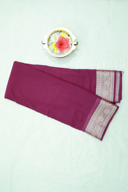 KS100  Magenta Banarasi Saree with Silver Zari Border