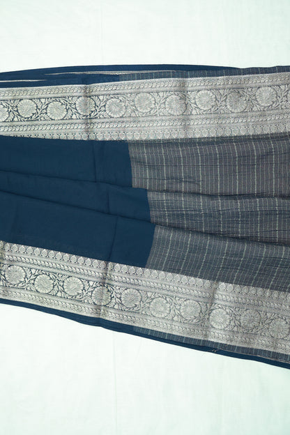 KS103 - Midnight Blue Semi-Crepe Zari Saree