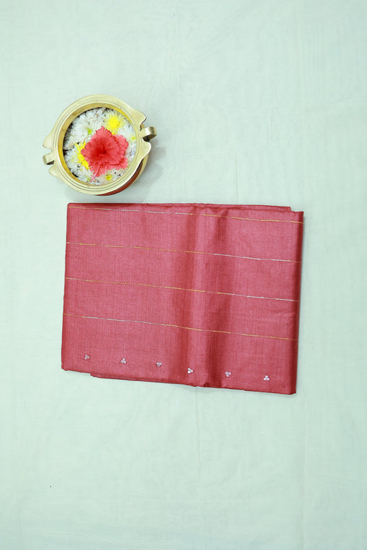 KS108 - Rustic red Tussar Saree with mild threadwork