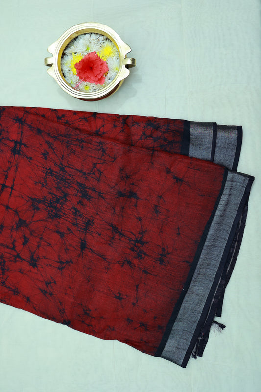KS104 - Crimson Eclipse Shibori Cotton Saree