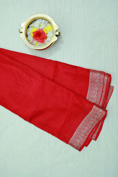 KS20    Red Banarasi Saree with Silver Zari Border