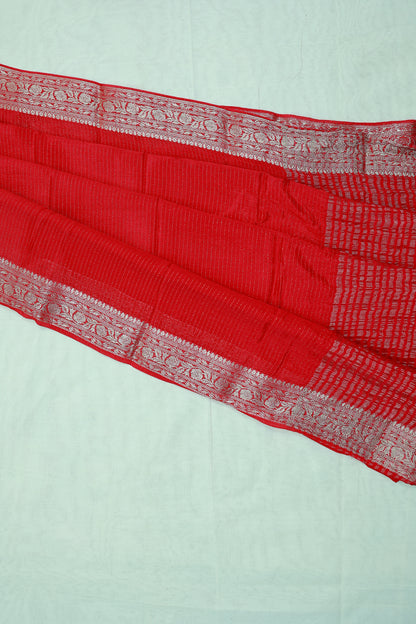 KS20    Red Banarasi Saree with Silver Zari Border