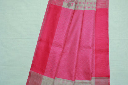KS18 - Vibrant pink and soft beige cotton saree
