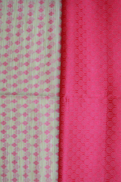 KS18 - Vibrant pink and soft beige cotton saree