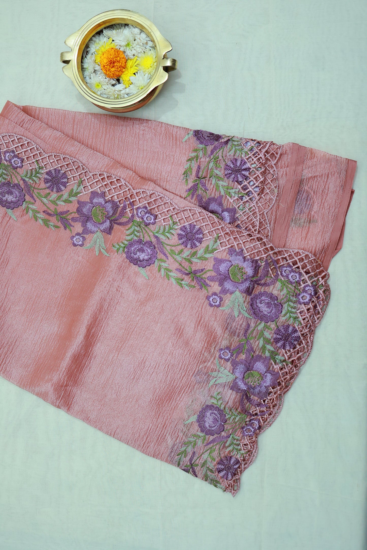 KS10 - Peach color semi organza Saree