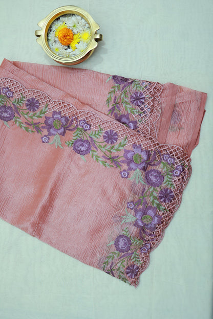 KS10 - Peach color semi organza Saree