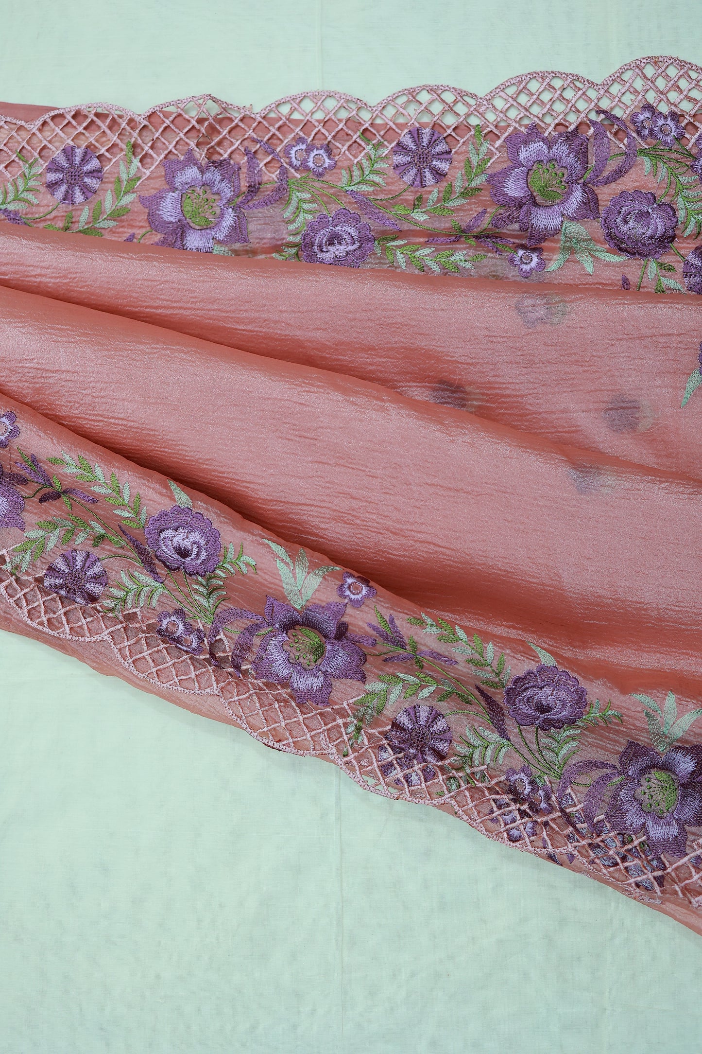 KS10 - Peach color semi organza Saree
