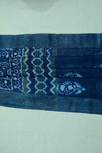 KS16 - Indigo Handcrafted Dabu Print Cotton Saree