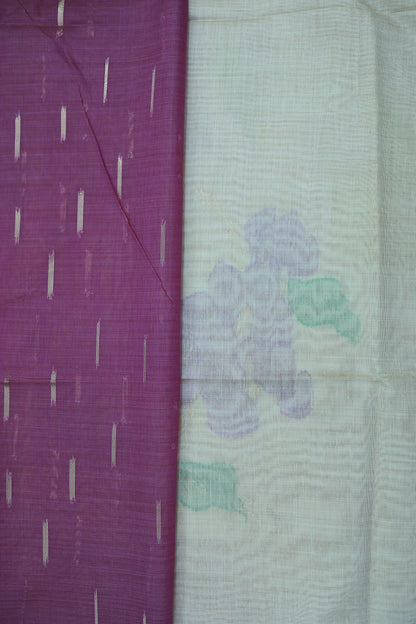 KS04 - Soft off White & Lavender silk blended cotton saree