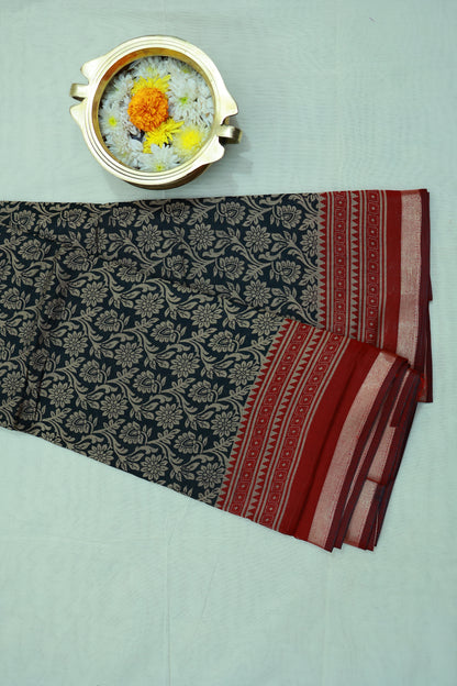 KS02 - Black and Maroon silk blended cotton saree