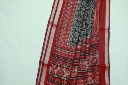 KS02 - Black and Maroon silk blended cotton saree