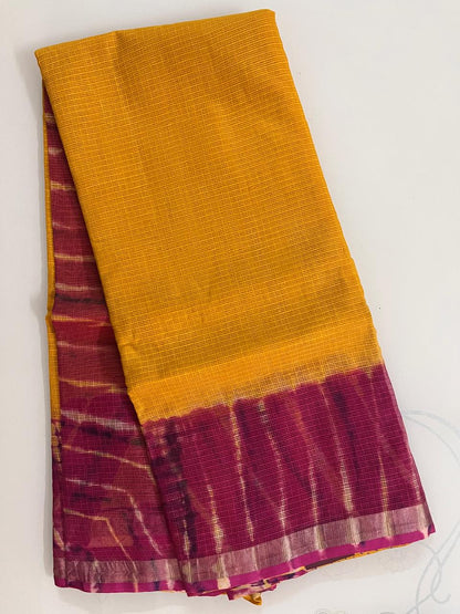 KS335 - Mustard yellow kota doria saree