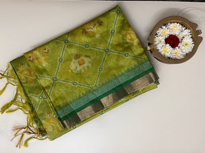 Ks 208 - Parrot green silk saree