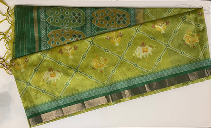 Ks 208 - Parrot green silk saree